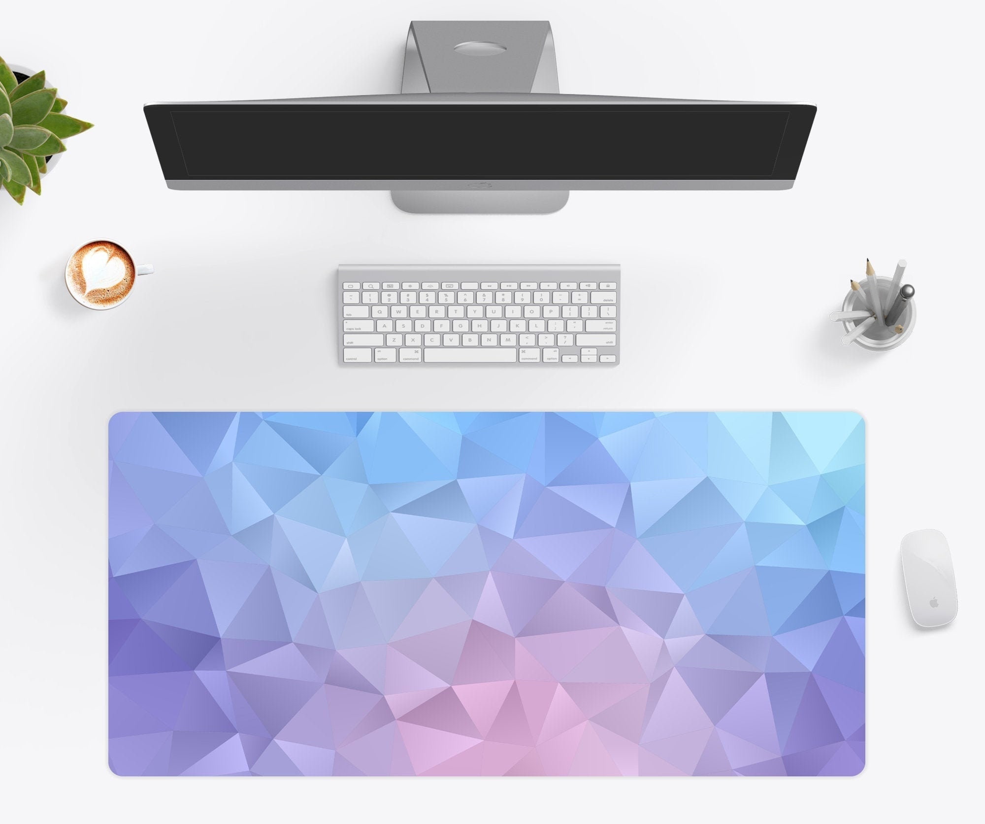 Geometric Desk Mat Purple Pink Blue Desk Pad Rainbow Large Etsy