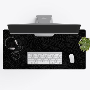 Black Topographic Desk Mat with Desktop, Mouse & Keyboard