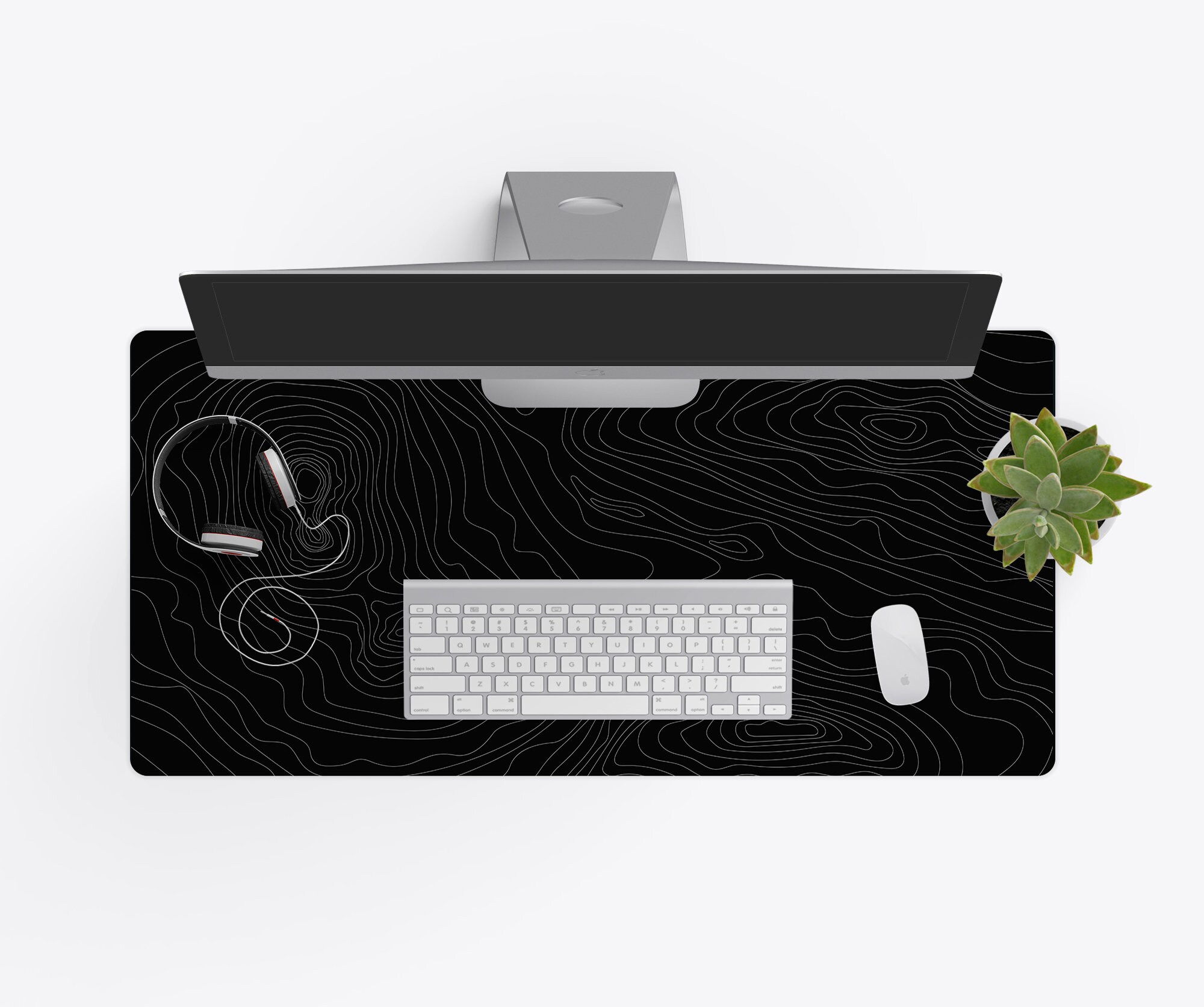 Dimensional - Tappetino da scrivania topografico nero per gaming, grande, accessorio da scrivania, tappetino per mouse esteso 80 x 40 cm, con bordi cuciti antiscivolo