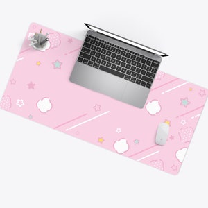 Pastel Star Grid Kawaii Mouse Pad Desk Mat with Laptop