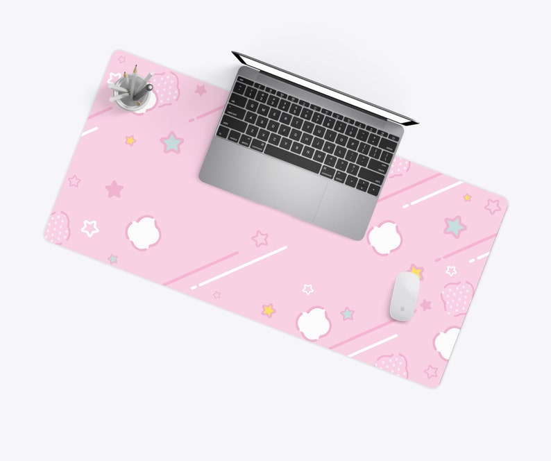 Pastel Star Grid Kawaii Mouse Pad Desk Mat with Laptop