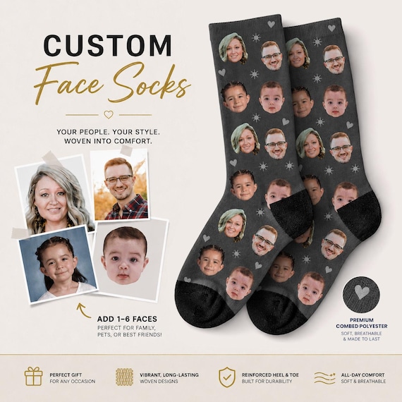 Custom Face Socks, Personalized Photo Socks | Funny Gift for Mom Dad, Fleece Novelty Socks, Christmas Gift, Pet Face Socks, Birthday Gift