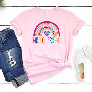 Camiseta Hello Pre-K para meninas | Camiseta Pré-escola | Camiseta Professora Pré-escola | Camiseta Volta às Aulas - Wallet&Heart