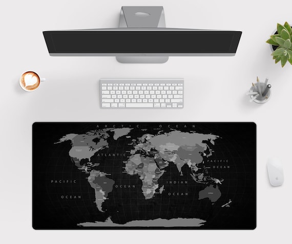 Black World Map Desk Mat Large Desk Pad 14x24 18x36 Political World Map Desk Pad Big Gaming Mouse Pad Modern Desk Mat Mousepad Etsy