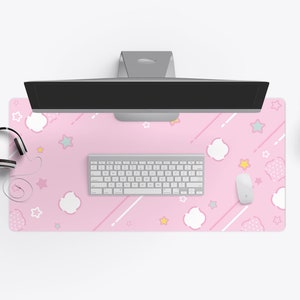 Pastel Star Grid Kawaii Mouse Pad Desk Mat with Desktop