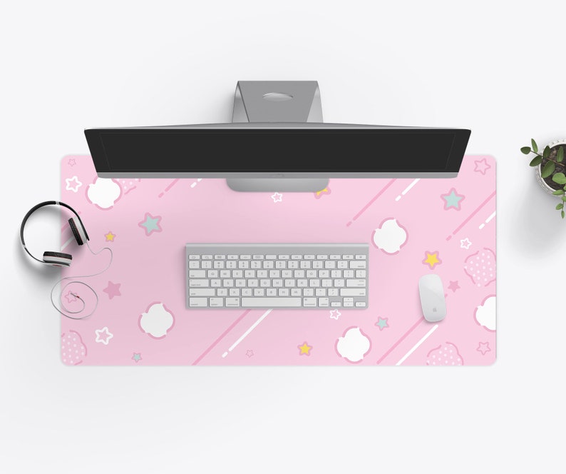Pastel Star Grid Kawaii Mouse Pad Desk Mat with Desktop