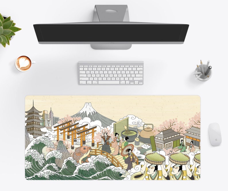 Retro Japanese Desk Mat Anime Desk Pad Large Gaming Mouse Etsy