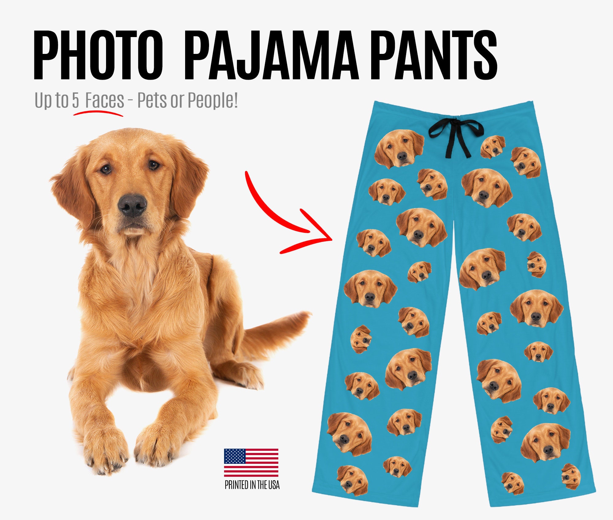 Dog Face Christmas Pajama Pants Funny Add Your Dog's Photo to