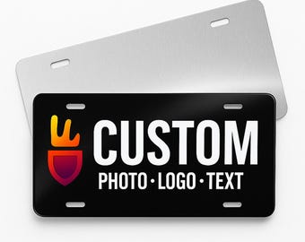 Custom Photo License Plate, Personalized Aluminum Front Plate | Pet Photo, Portrait, Logo Car Tag Gift