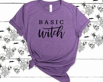 Camiseta básica de bruxa para o Halloween: camiseta unissex de algodão macio