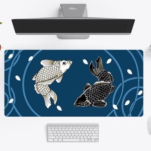 Japanese Desk Mat, Koi Gaming Mousepad XL, Anime Desk Pad, Extra Large Gaming Mouse Pad | Wallet&Heart