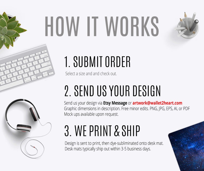 K&ouml;nnte beinhalten: So bestellen Sie eine individuelle Schreibtischunterlage.  Geben Sie Ihre Bestellung auf, senden Sie Ihr Design per Etsy-Nachricht oder E-Mail, und wir drucken und versenden es an Sie.  Das Design wird auf die Schreibtischunterlage sublimiert.  Schreibtischunterlagen werden in der Regel innerhalb von 3-5 Werktagen versandt.