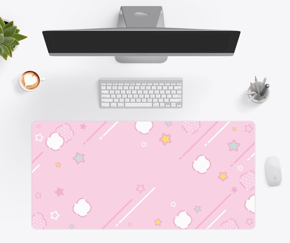 Pastel Star Grid Mouse Pad, Kawaii Pink Desk Mat | Cute Gaming Setup, Gift for Gamer Girl, Aesthetic Pink Decor