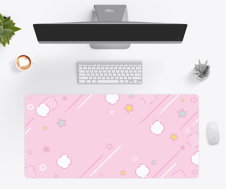 Pastel Star Grid Kawaii Mouse Pad Desk Mat