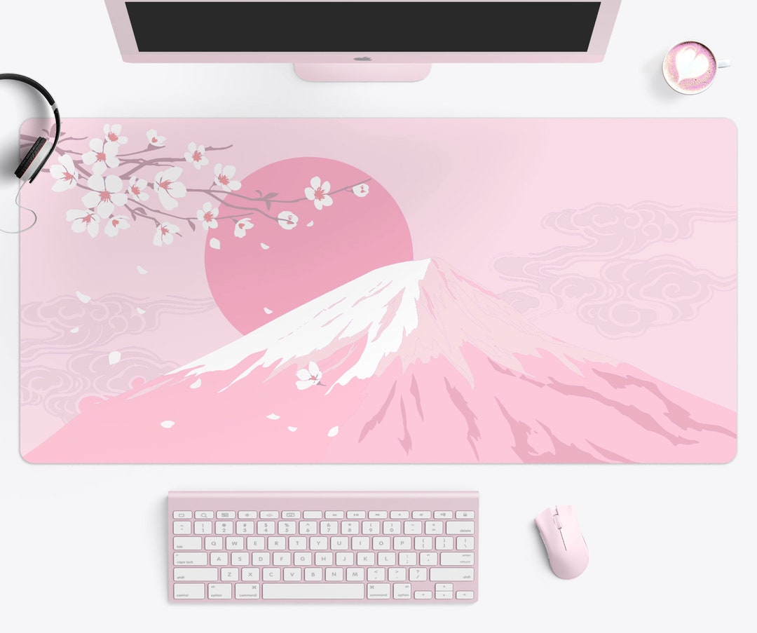 Pink Cherry Blossoms Desk Mat Japanese Mt Fuji Landscape - Etsy