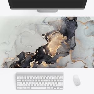 Marble Desk Mat, Desk Pad, Large Mouse Pad 10x16 12x18 14x24 18x36, White Black Gold Marble Mouse Pad, Desk Accessories | Wallet&Heart