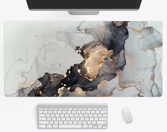 Marble Desk Mat, Desk Pad, Large Mouse Pad 10x16 12x18 14x24 18x36, White Black Gold Marble Mouse Pad, Desk Accessories | Wallet&Heart