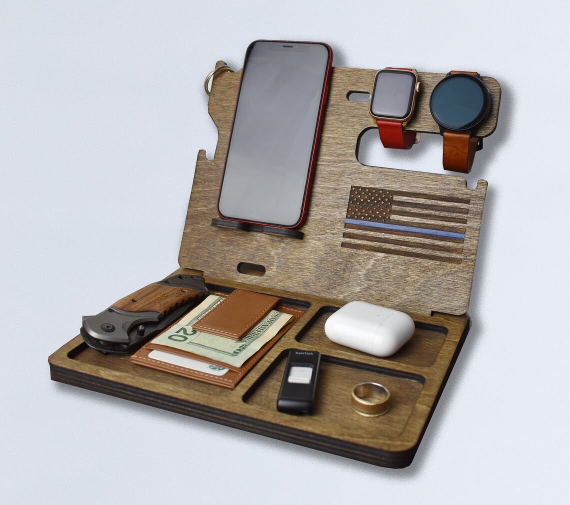 Wooden Docking Station Tech Organizer Father S Day Gift Nightstand Valet Wooden Phone Stand Iphone Charging Station Mens Gift