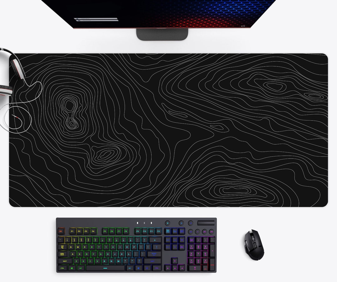 Black Topographic Desk Mat, Large Gaming Mousepad, Black Desk Pad, Desk  Accessories, 10x16 12x18 14x24 18x36 