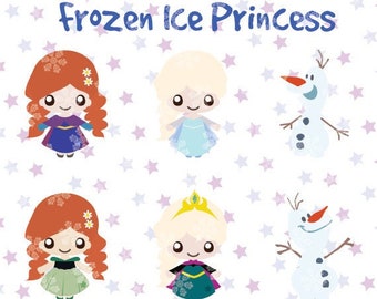Cute Chibi Frozen Princess Clipart , Frozen Clipart, Cute Princess Pack 3 -  Etsy