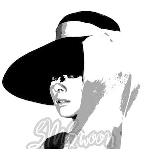 Afdrukbare Audrey Hepburn Giant Hat digitale download — bundel met 6 bestanden (pdf, jpeg/jpg, png, svg, webp, pxd)