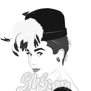 Afdrukbare Audrey Hepburn Feather Hat digitale download — bundel met 6 bestanden (pdf, jpeg/jpg, png, svg, webp, pxd)