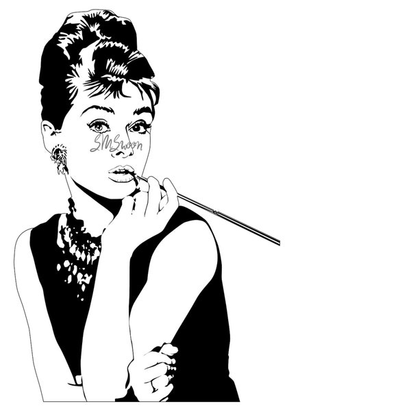 Printable Audrey Hepburn Smoking Digital Download — 6 File Bundle (pdf, jpeg/jpg, png, svg, webp, pxd)