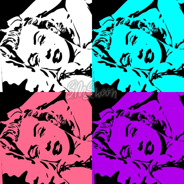 Printable Marilyn Monroe Pop Art Download 12 File Bundle (pdf, jpeg/jpg, png, svg, webp, pxd)