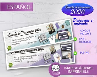 Bookmark Precursor School 2026 | JW Spiritual Gift | Printable Bible Bookmark in Purple and Turquoise Tones
