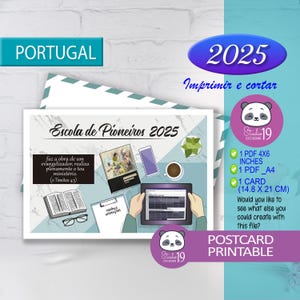 Cartão JW e postal para o design de escola pioneira do ano 2025 em português (Portugal) | modelo 2