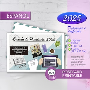 JW Karte und Postkarte für Pionierschule 2025 auf Spanisch.