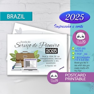 Escola pioneira JW 2025 | marcador de livro e cartão postal em português do brasil. design do ano 2025