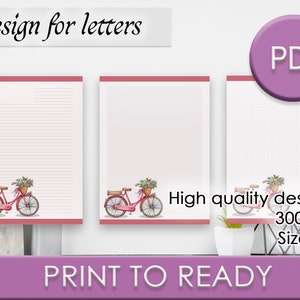 JW letter writing design "pink bicycle". Printable