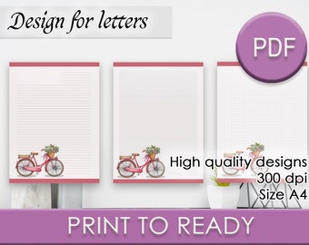 JW letter writing design "pink bicycle". Printable