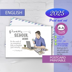 JW Karte und Postkarte für Pionierschule 2025. Design des Jahres 2025. Geschenke für Brüder
