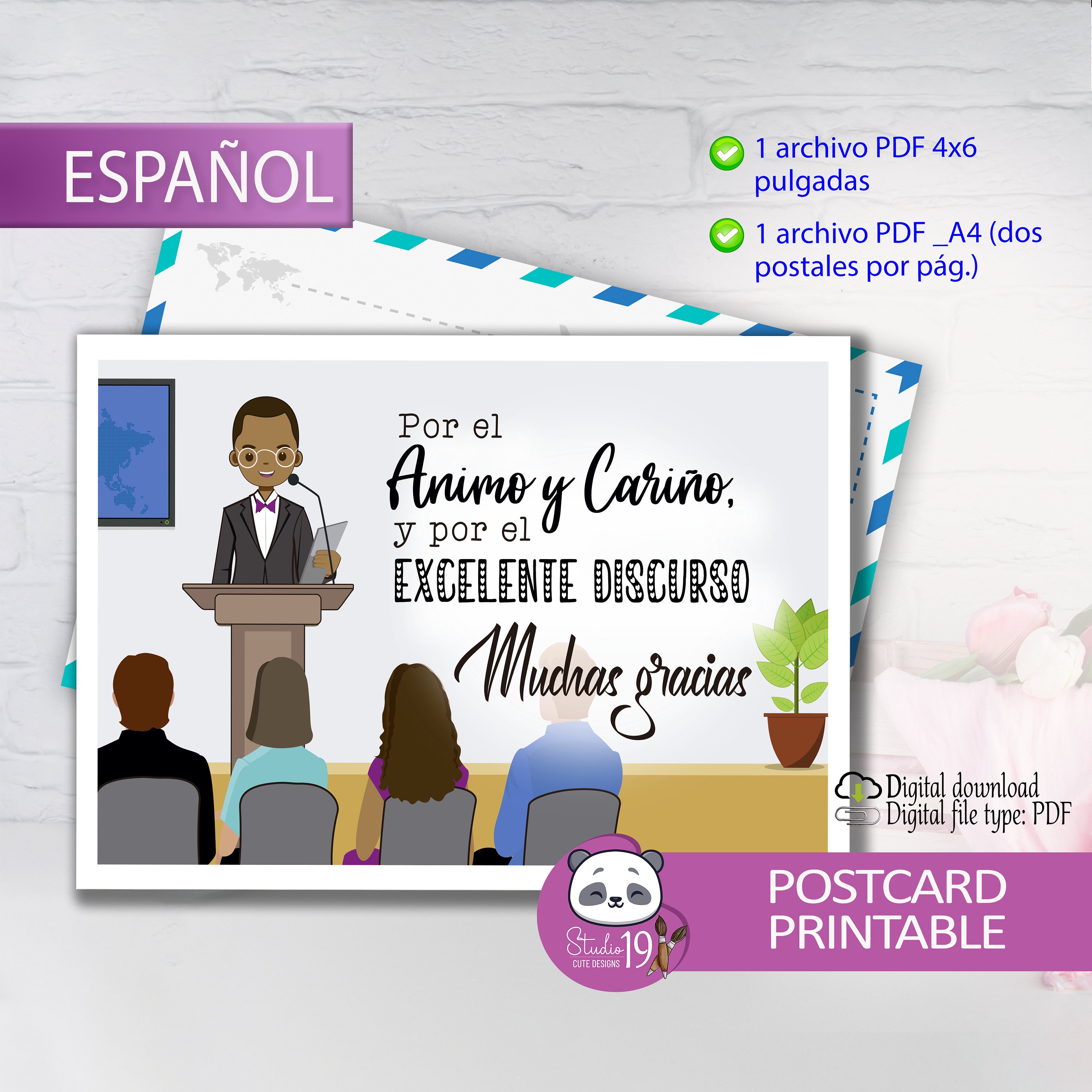 JW Digital and printable postcard for speakers: "thanks" | encouragement postcard in spanish | MODEL 2