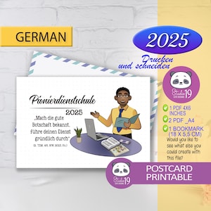 Escola pioneira JW em alemão | cartão postal e marcador para pioneiros 2025 | modelo 10