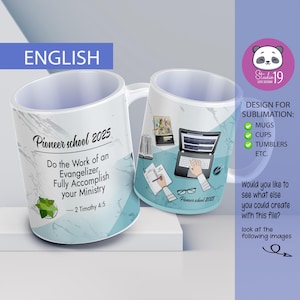 JW design for pioneer school . tazas printing, stamping in English: pioneer school 2025