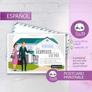 Carte postale Jw en espagnol | Ésaïe 52:7 | prêcher au porte-à-porte