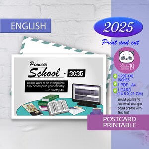 Cartão e cartão postal das TJ para escola pioneira em inglês 2025. escola pioneira 2025
