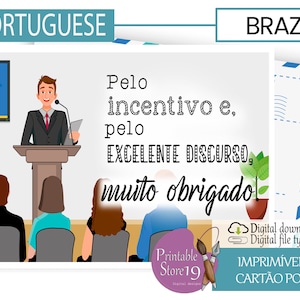 JW Cartão postal digital e imprimível para palestrantes: "obrigado" | cartão postal de incentivo | português brasil