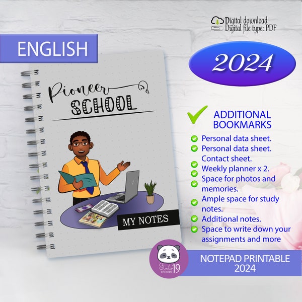 JW Notebook and bookmarks for pioneer school 2024 in english for men