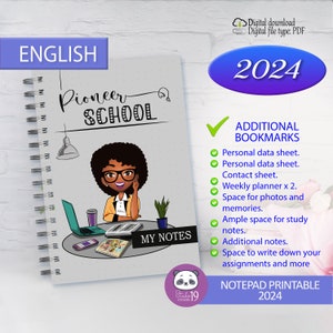 JW Notebook for pioneer school 2024 in english for women. Notepad and bookmarks