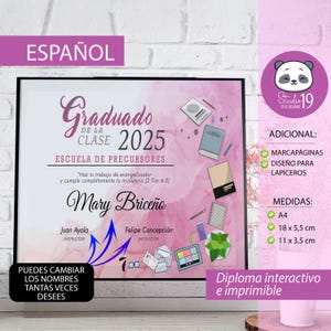 Diploma para a escola de precursores | regalos para precursores | diploma imprimível| cor rosa 2025