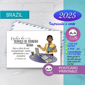 Escola pioneira JW 2025 | marcador de livro e cartão postal em português do brasil. design do ano 2025
