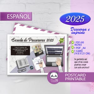 スペインのパイオニア学校 2025 の JW カードとポストカード。パイオニア学校 2025