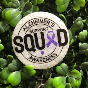 Alzheimer&#39;s Squad Badge Reel, Alzheimer&#39;s Awareness Badge Topper, Awareness Magnets