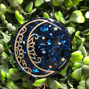 Bobine pour badge lune céleste, croissant de lune floral, porte-carte d'identité à paillettes bleues, bobine rétractable