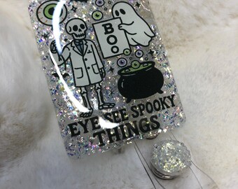 Eye See Spooky Things Badge Reel, Fun Optometry Halloween ID Holder