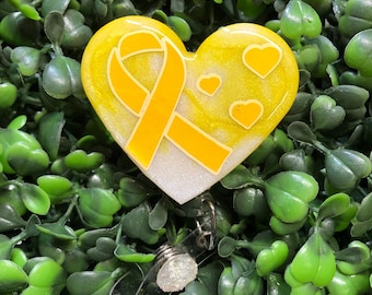 Childhood Cancer Heart ID Holder, Gold Awareness Badge Reels, Awareness Magnets